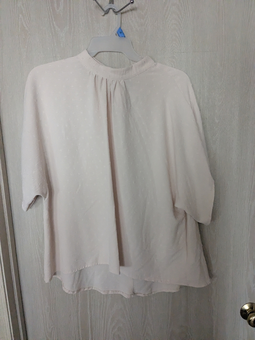 SHEIN Soft Cream Textured High-Neck Short Sleeve Blouse